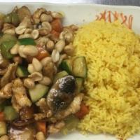 Kung Pao Chicken · Served with white rice.