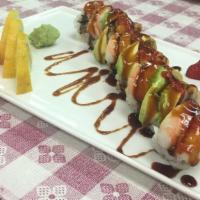 Sweet Hot Roll (8 Pcs) · Crabstick, spicy crawfish, masago top with shrimp, avocado, eels sauce and hot chili sauce o...