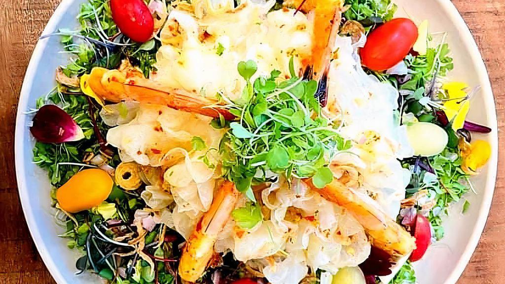 Tremella Mushroom & Shrimp Salad · Thai spicy salad with Louisiana shrimp, Tremella mushroom & Thai herbs