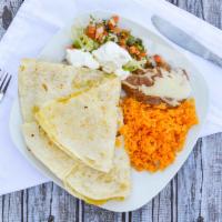 Quesadilla · small quesadilla, served with rice and beans