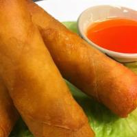 Fried Thai Egg Rolls (3) · Fried vegetable rolls served with a sweet and sour sauce.