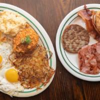 Café Maspero'S Big Breakfast · Three eggs served your way with bacon, breakfast sausage, ham, jambalaya, cheese grits & has...
