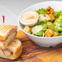 Cordon Bleu (725 Cal) · Chicken, ham, cheddar cheese & mayo on panini bread.