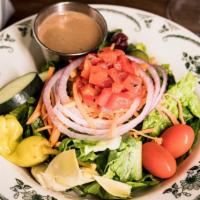 Mama’S Salad Half · Romaine, artichoke hearts, roasted red
peppers and vine-ripened cherry
tomatoes, w. Your cho...
