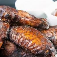 Smoked Wings - 12 · Smoked slow & low then flash fried, served with spicy house made BBQ sauce ranch, blue chees...