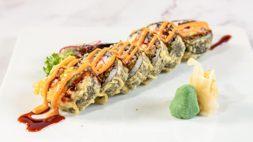Lion Roll (Deep Fried) · Spicy. Crabmeat, steamed shrimp, avocado, cream cheese.