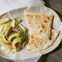 Quesadillas De Pollo · Flour tortillas folded and stuffed with cheese with the optional meat of your choice. It com...