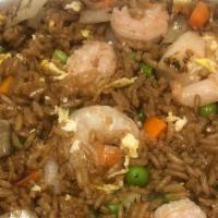 Shrimp Fried Rice · Served with white onions and greens onions.