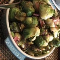 Brussel Sprouts · Sweet chili sauce, red onion.