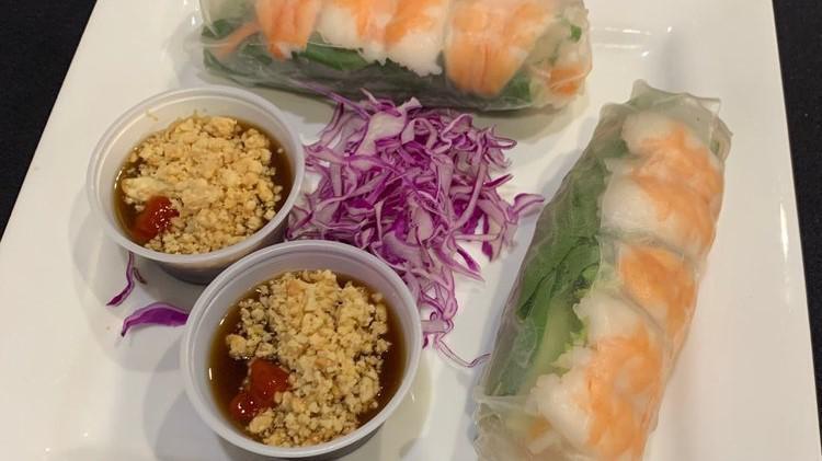 Summer Roll (2 Rolls) · Two rolls filled with green leaf lettuce, fresh basil, cucumber, and shrimp accompanied with plum sauce.