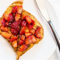 Strawberry Peanut Butter · Sourdough bread, peanut butter, strawberries, maple syrup, chia seeds.