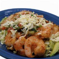Shrimp Salad · Includes lettuce, cheese, mushrooms, pico de gallo, diced avocado and grilled shrimp.