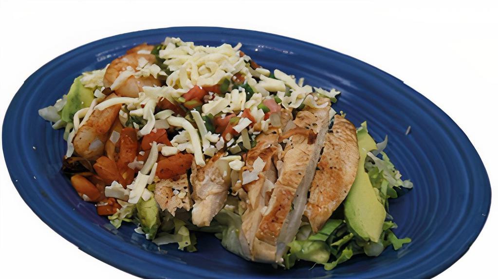 Chicken Salad · Includes lettuce, cheese, mushrooms, pico de gallo, diced avocado and grilled chicken.