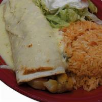Ocean Burrito · One burrito filled with grilled fish tilapia and shrimp with onions, bell peppers and tomato...
