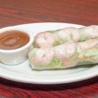 Spring Rolls · 2 pieces. Fresh shrimp, lettuce, carrots, basil, vermicelli, bean sprout, wrapped in rice pa...