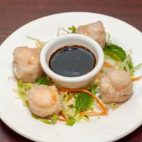 Shumai With Shrimp · 4 pieces. Shrimp, carrot, vermicelli, served with sweet soy sauce.