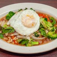 Pad Kra Pao · Basil stir fried with your choice of freshly ground meat with bell peppers, onion, and brocc...