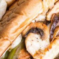 Chicken Philly · Grilled Chicken with green peppers, onion and mushroom topped with provolone cheese. Served ...