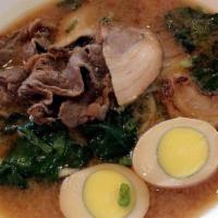 Charchi (Pork) Ramen · Sliced pork, beef marinated in five spice herb, broil egg, bamboo shoot, bean sprout, spinac...