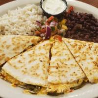 Jalapeno Popper Quesadilla · Rough chopped bacon, our garlicky pimento cheese (with a cream cheese base), cheddar-jack ch...