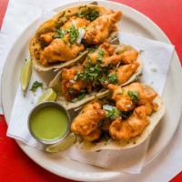 Fish Tacos (3) · Local farm raised catfish, vegetarian diet, antibiotic free, tortillas with mayo, topped wit...