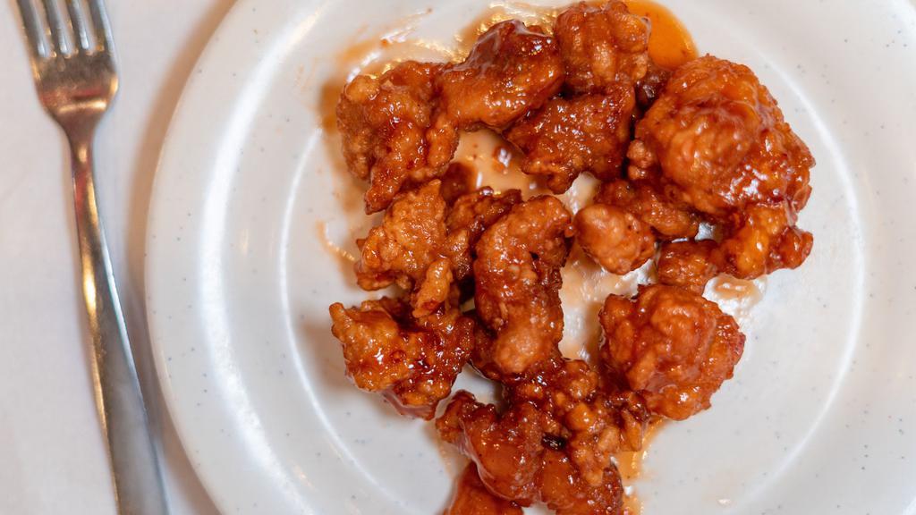 General Tso'S Chicken · Hot and spicy. Boneless chunks chicken quickly stir-fried in our special sauce with hot pepper.