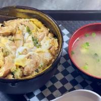 Oyako Don · Chicken, onion, and eggs cooked in sweet tangy sauce.