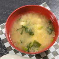 Miso Soup · Served with tofu wakame seaweed and green onions (not vegetarian).