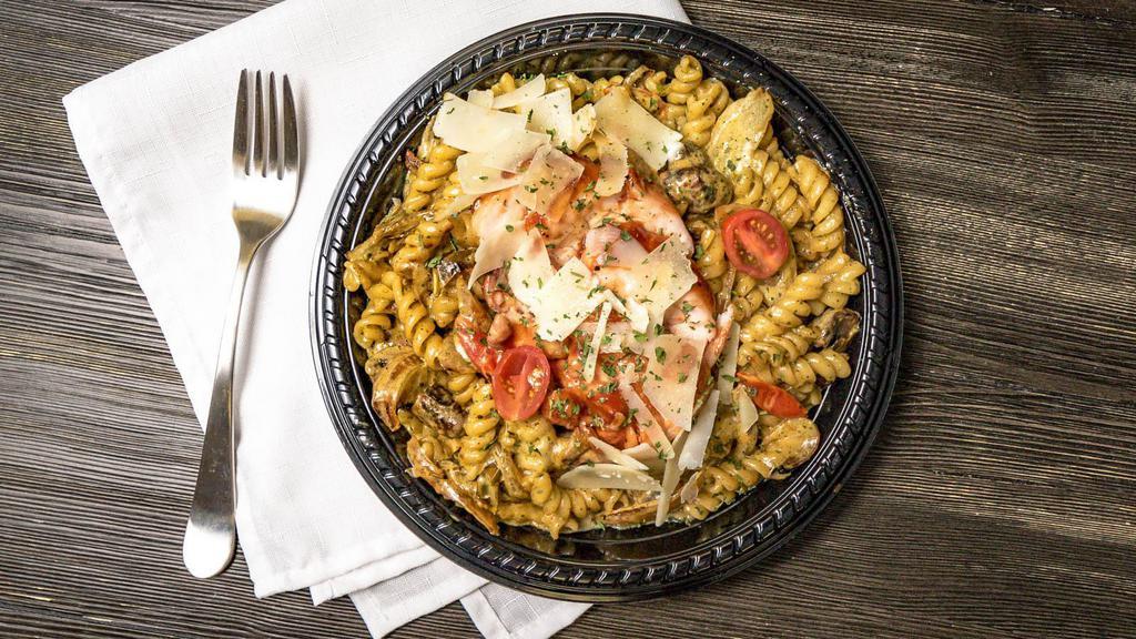 Parmesan Vegetable Pesto Pasta · New. Rotini Pasta Tossed with Broccoli, Mushrooms, Zucchini,Tomatoes, Onions & Peppers. Topped with Parmesan