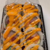 Crazy Roll · tuna, salmon, yellowtail, red snapper,avocado & cucumber t/w spicy mayo)