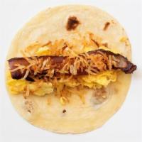 #3 Breakfast Taco · Tenderbelly bacon, scrambled eggs, potato