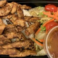  House Rice Platter · Gluten free. Side of five colors salad, rice, fish sauce, protein.
