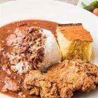 Dat Red Bean Plate · New Orleans style red beans and rice served with salad and bread and your choice of fish or ...