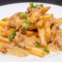 Crawdat Fries · french fries, seasoned with house-made seasoning, shredded cheddar cheese, topped with crawd...