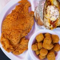 Pork Chops (2) · Choose the fried or broiled option, entrees served with 2 sides and homemade hushpuppies!