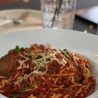 Meatballs Marinara · Signature sicilian meatballs created with love from our family recipe, served with your choi...