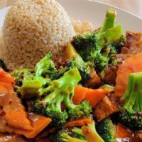 Garlic Broccoli W/ Tofu · served with your choice of white, brown, or fried rice.