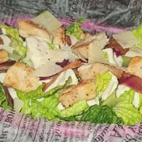 Chicken Caesar Salad · grilled chicken, bacon, lettuce, shaved parmesan, Caesar dressing.
