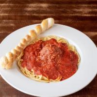 Spaghetti With Meatball · With meatball or meat sauce and garlic stick.