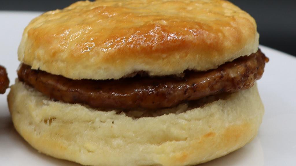 Sausage Biscuit · Artisan  biscuit from the scratch with a Brightleaf sausage