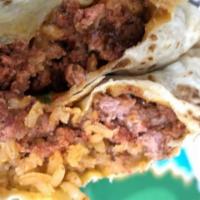 Burritos · Tortilla de harina 12 pulgadas. Arroz, frijol refrito, cebolla, cilantro y la carne de tu gu...