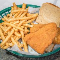 Check'S Fish Sandwich Platter · A generous portion of fried cod on rye bread served with two sides