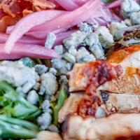 Cobb Salad · Fried or grilled chicken, mixed greens, bacon, tomato, egg, blue cheese, pickled onion, ranch