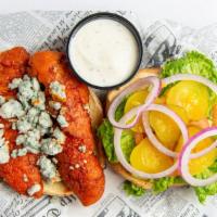 Buffalo Chicken Sandwich · Fried grilled tenders tossed in buffalo wing sauce and topped with blue cheese crumbles. Mar...