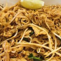 Pad Thai · A traditional and popular thai noodle stir fry. Thin rice noodles stir fry in a special brow...