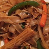 Pad Kee Mao (Drunken Noodles) · Drunken noodles. Wide rice noodles stir fry with eggs, sweet chili paste, thai basil leaves,...
