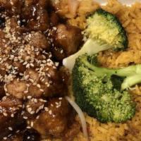 Sesame Chicken · With sesame seed with broccoli. served with rice.