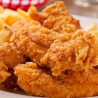 Chicken Tenders · Home-style chicken tenderloins served with your choice of honey mustard or barbecue sauce.