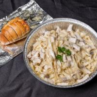 Chicken Alfredo · Chicken Alfredo has a creamy blend of cheeses and cream along with fresh baked chicken for a...