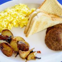 Breakfast Platter · Two eggs, bacon or sausage link or patties or ham, grits or homefries and toast.

*Consuming...